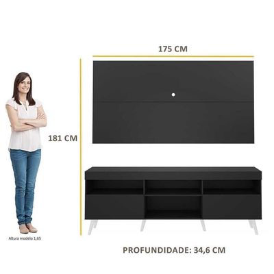 Rack Retrô Com Painel Para Tv Até 65" Fg3133 Preto Branco