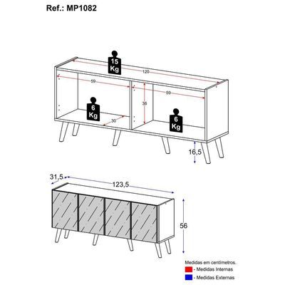 Rack Tv Até 50 Polegadas Retrô Com Espelhos Mp1082 Rustic branco