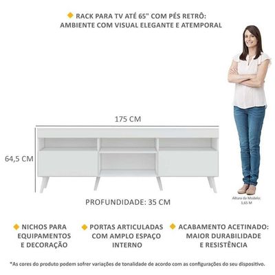 Rack Retrô Para Tv Até 65´´ Com 2 Portas Branco