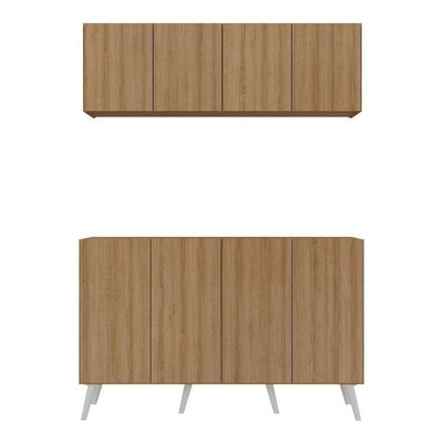 Kit Bar Armário Aéreo Aparador 4 Portas Mp1086 Rustic/branco