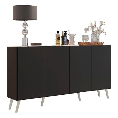 Aparador Buffet 4 Portas com Pés Retrô Preto/branco