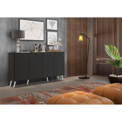 Aparador Buffet 4 Portas com Pés Retrô Preto/branco