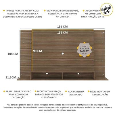 Painel Com Suporte Tv 60" Nairóbi Multimóveis V3071 Nogueira