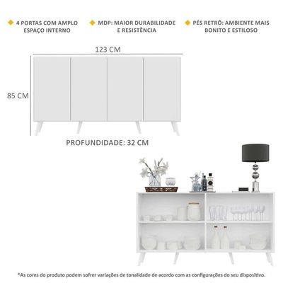 Aparador Buffet 4 Portas Multimóveis V3556 Branco