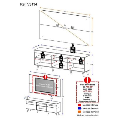 Rack Com Painel E Suporte Tv 65" Retrô Multimóveis V3134