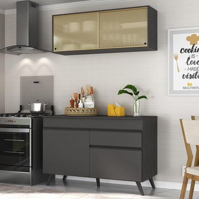 Armário De Cozinha Compacta 120cm Veneza Multimóveis V3688 Preto Preto