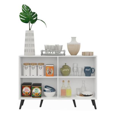 Aparador Buffet 4 Portas Retrô Viena V3606 Branco/Preto Branco/Preto