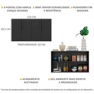 Aparador Buffet 4 Portas Viena V3604 Preto Preto