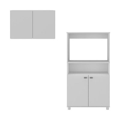 Kit Armário De Cozinha 2 Portas Com Balcão Multiuso Multimóveis Mp2236 Branco Branco