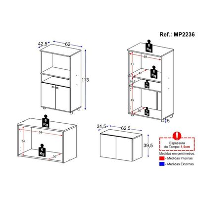 Kit Armário De Cozinha 2 Portas Com Balcão Multiuso Multimóveis Mp2236 Branco Branco