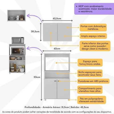 Kit Armário De Cozinha 2 Portas Com Balcão Multiuso Multimóveis Mp2236 Branco Branco