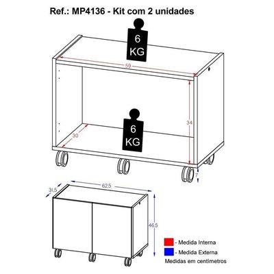 Kit 2 Mesas De Cabeceira Com Rodízios 2 Portas Multimóveis Mp4136 Branco Branco