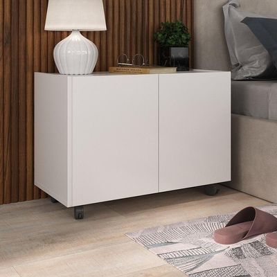 Kit 2 Mesas De Cabeceira Com Rodízios 2 Portas Multimóveis Mp4136 Branco Branco