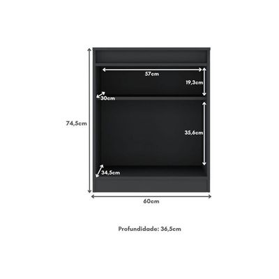 Aparador Buffet 60cm 2 Portas Com Chave Multimóveis CR50099 Preto