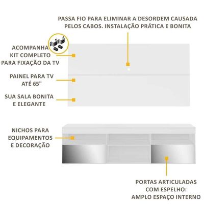 Rack Com Espelho E Painel Com Suporte Para Tv Até 65´´Fg3139