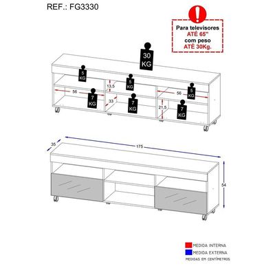 Rack Com Rodízios E Espelho Para Tv Até 65´´ Com 2 Portas