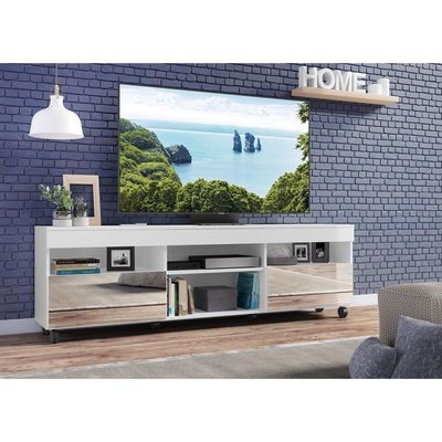 Rack Com Rodízios E Espelho Para Tv Até 65´´ Com 2 Portas