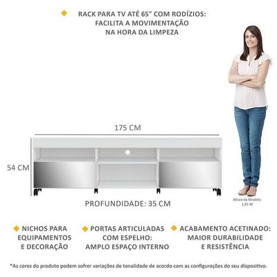 Rack Com Rodízios E Espelho Para Tv Até 65´´ Com 2 Portas