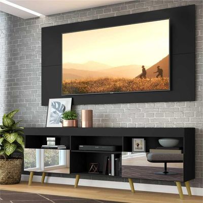 Rack com Painel TV até 65" Espelho e Pés Retrô Multimóveis