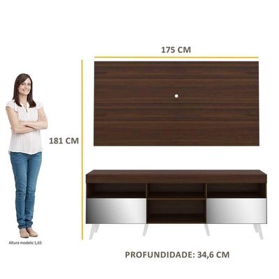 Rack Com Painel Tv 65" Retrô Com Espelho Multimóveis V3138
