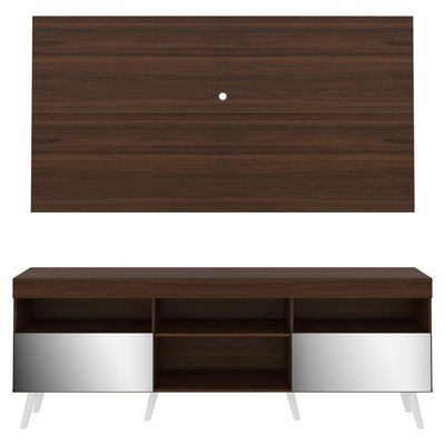 Rack Com Painel Tv 65" Retrô Com Espelho Multimóveis V3138