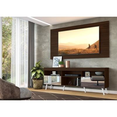 Rack Com Painel Tv 65" Retrô Com Espelho Multimóveis V3138