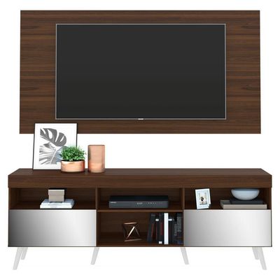Rack Com Painel Tv 65" Retrô Com Espelho Multimóveis V3138