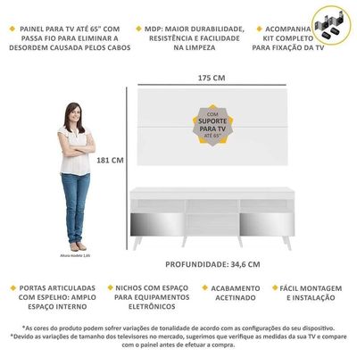 Rack Com Painel E Suporte Tv 65" Espelho Multimóveis V3142
