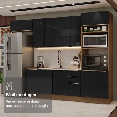 Armário  Cozinha Completa 310 cm Lux Madesa 01 Rustic/preto