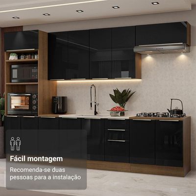 Armário  Cozinha Completa 310 cm Lux Madesa 02 Rustic/preto
