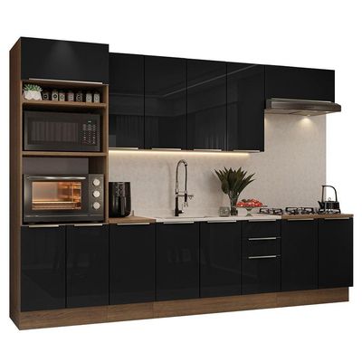 Armário  Cozinha Completa 310 cm Lux Madesa 02 Rustic/preto