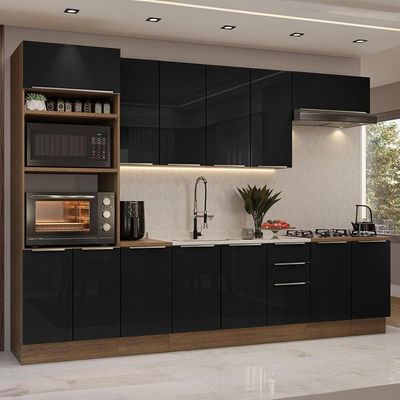 Armário  Cozinha Completa 310 cm Lux Madesa 02 Rustic/preto
