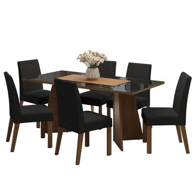 Conjunto Sala Jantar Mesa Vidro 6 Cadeiras Rustic