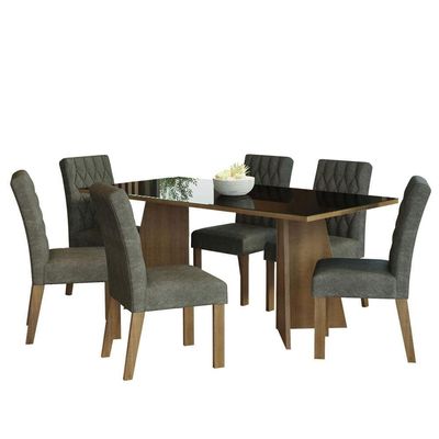 Conjunto Sala Jantar Mesa Vidro 6 Cadeiras Rustic-preto
