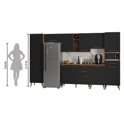 Armário De Cozinha Completa Com Adega 11 Portas 4 Gavetas Favorita Preto/nature Preto Naturale