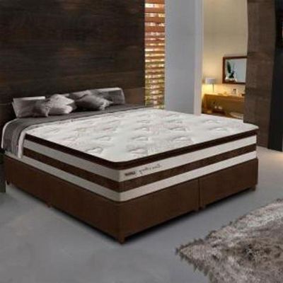 Box + Colchão De Molas Ensacadas Love Story Gazin 1,93M King Branco/Marrom