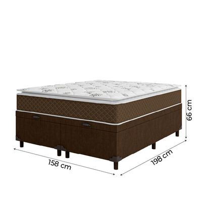 Cama Box Baú Casal Queen Colchão Molas Ensacadas Pillow Top Martino 158X198X66Cm Marrom/Branco