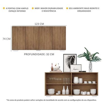 Aparador Buffet 4 Portas com Pés Quadrados Rustic/branco