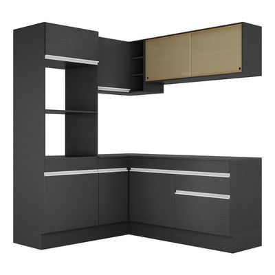 Armário De Cozinha Completa De Canto V2098 Preto/branco