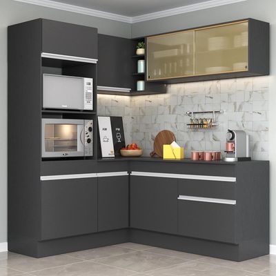 Armário De Cozinha Completa De Canto V2098 Preto/branco