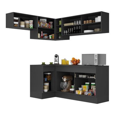 Armário De Cozinha Completa De Canto Com Rodapé Veneza Multimóveis V2094 Preto/branco Preto/branco