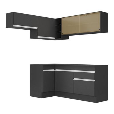 Armário De Cozinha Completa De Canto Com Rodapé Veneza Multimóveis V2094 Preto/branco Preto/branco