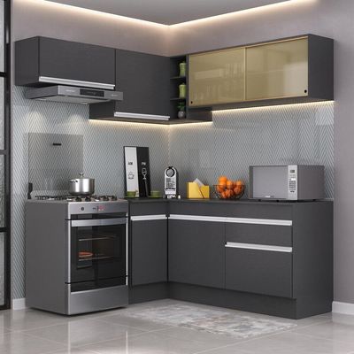 Armário De Cozinha Completa De Canto Com Rodapé Veneza Multimóveis V2094 Preto/branco Preto/branco