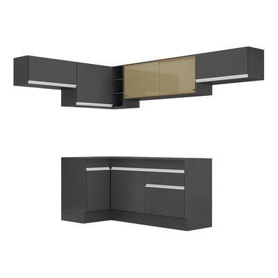 Armário De Cozinha Completa De Canto Com Rodapé Veneza Multimóveis V2095 Preto/branco Preto/branco