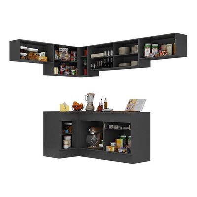 Armário De Cozinha Completa De Canto Com Rodapé Veneza Multimóveis V2095 Preto/branco Preto/branco