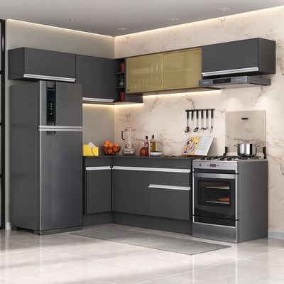 Armário De Cozinha Completa De Canto Com Rodapé Veneza Multimóveis V2095 Preto/branco Preto/branco