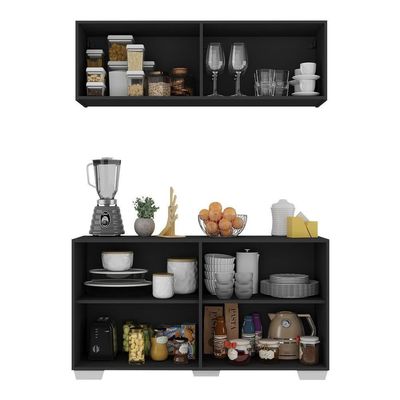 Kit Armário De Cozinha Aéreo E Balcão Multimóveis Mp2171 Preto/branco