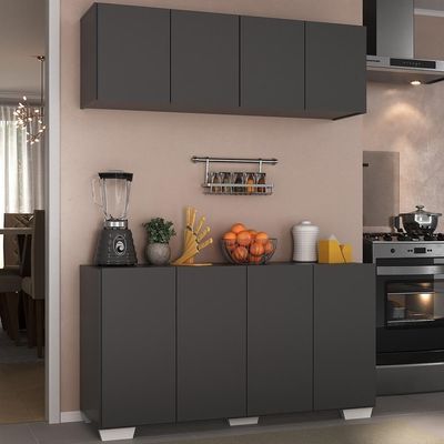 Kit Armário De Cozinha Aéreo E Balcão Multimóveis Mp2171 Preto/branco