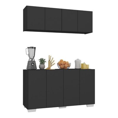 Kit Armário De Cozinha Aéreo E Balcão Multimóveis Mp2171 Preto/branco