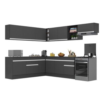 Armário De Cozinha Completa De Canto Com Rodapé Veneza Multimóveis V2103 Preto/branco Preto/branco